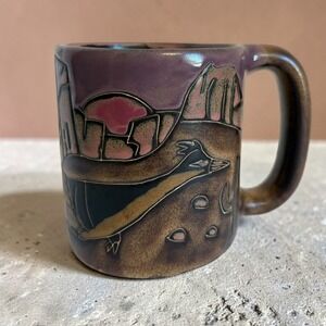 Mara Mexico Roadrunner Stoneware Mug Desert Landscape Purple Brown